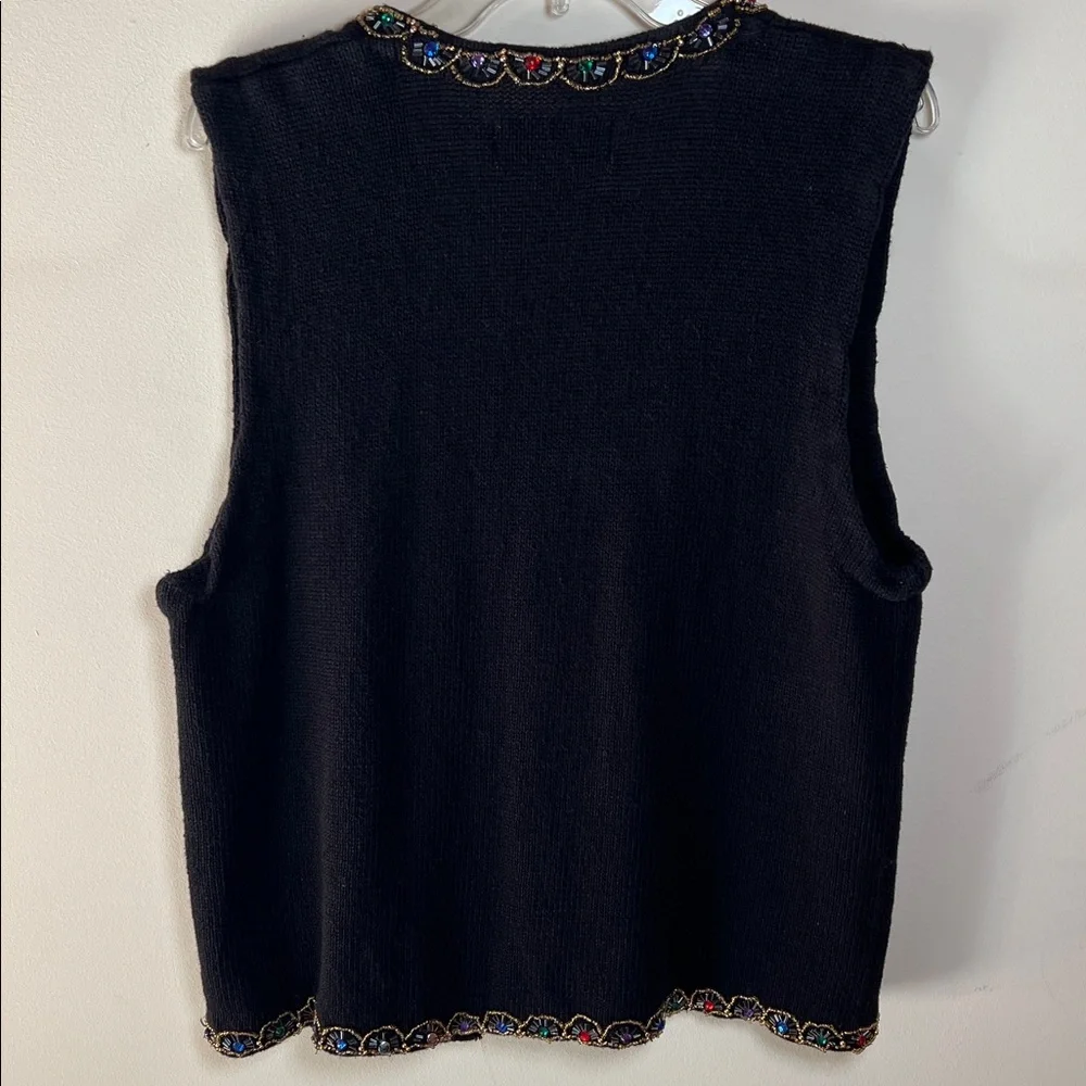 1990’s Size Medium V Neck Christmas Sweater Vest Hand Beaded Holiday Sweater